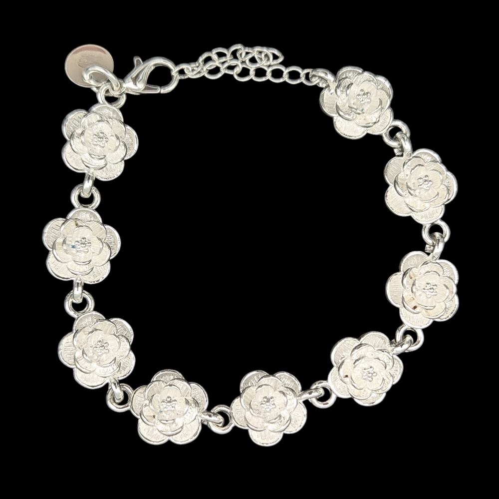 925 Sterling Silver Plated Flower Rose Bracelet